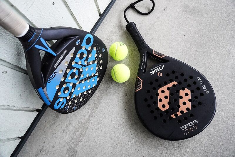 Padel rackets showing different grip positions